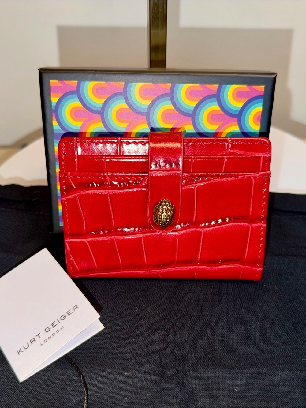 Kurt Geiger Kensington Snap Flap Card Holder in Red Croc-Embossed Leather NWT
